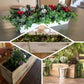 Natural rectangular wood planter box set with removable plastic liners.