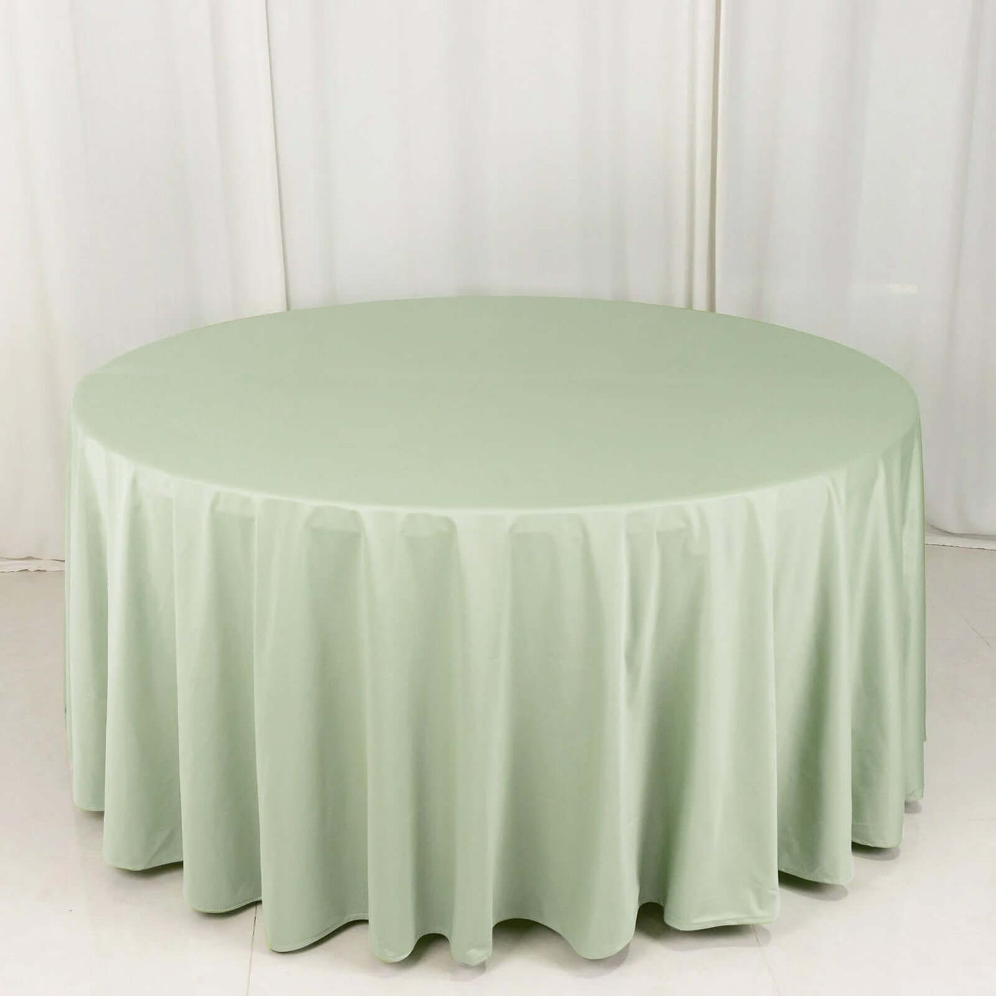 120" Sage Green Scuba Wrinkle Free Round Tablecloth, Seamless Scuba Polyester Tablecloth