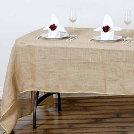 Natural seamless rustic burlap rectangle tablecloth for 8-foot table.