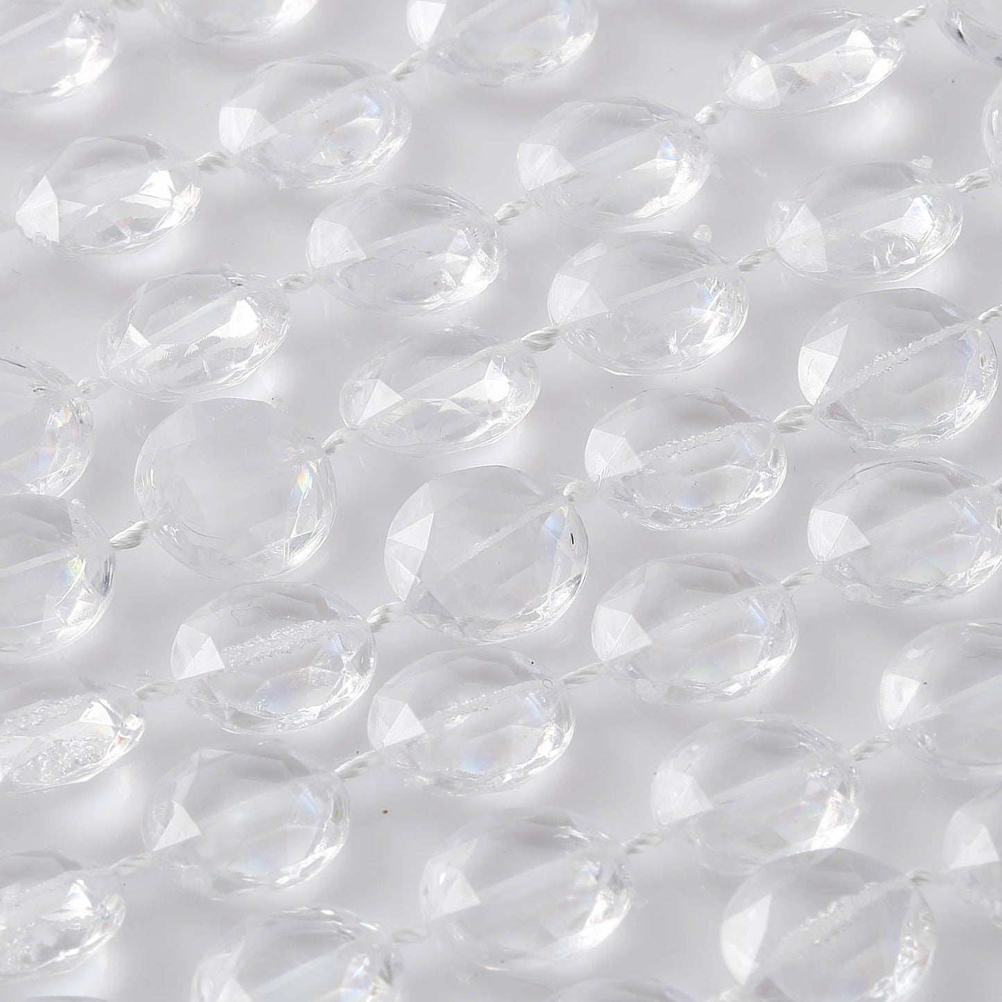 Clear acrylic crystal diamond garland chain bead roll, 10mm, 30ft long.