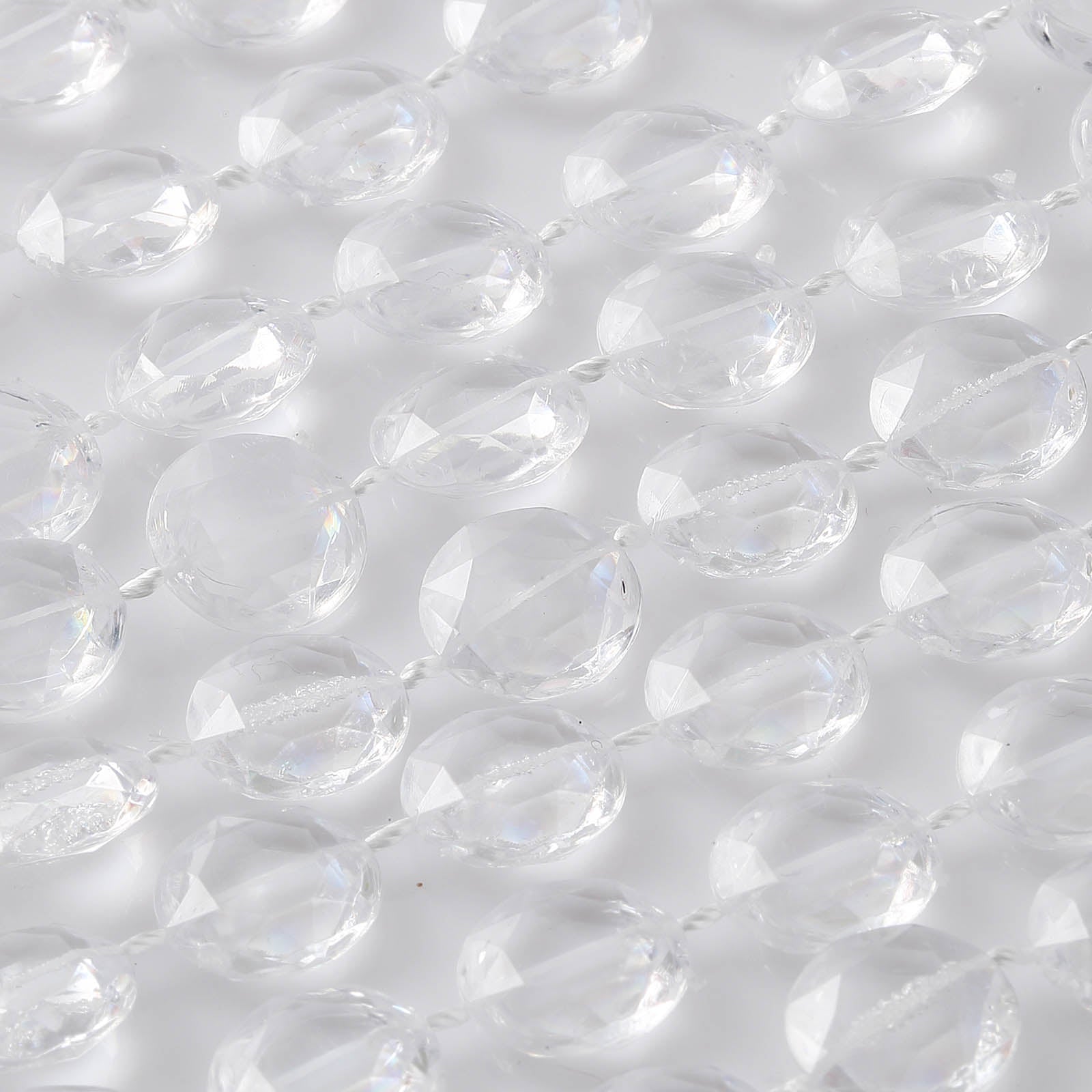 Clear acrylic crystal diamond garland chain bead roll, 10mm, 30ft long.