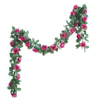 6 Feet Fuchsia Artificial Silk Rose Flower Garland UV Protected