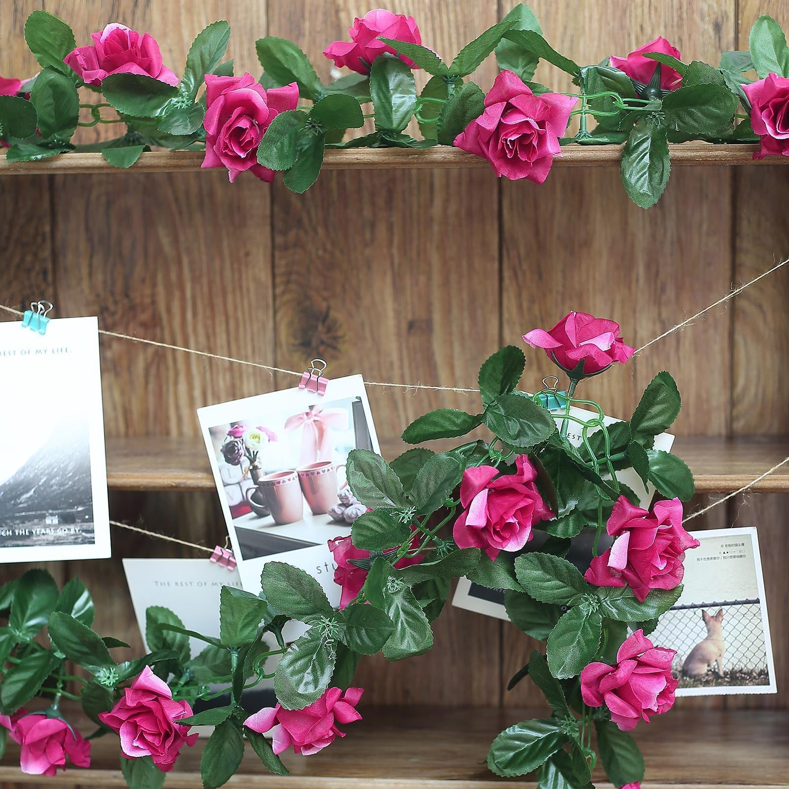 6 Feet Of UV Protected Fuchsia Artificial Silk Rose Flower Garland