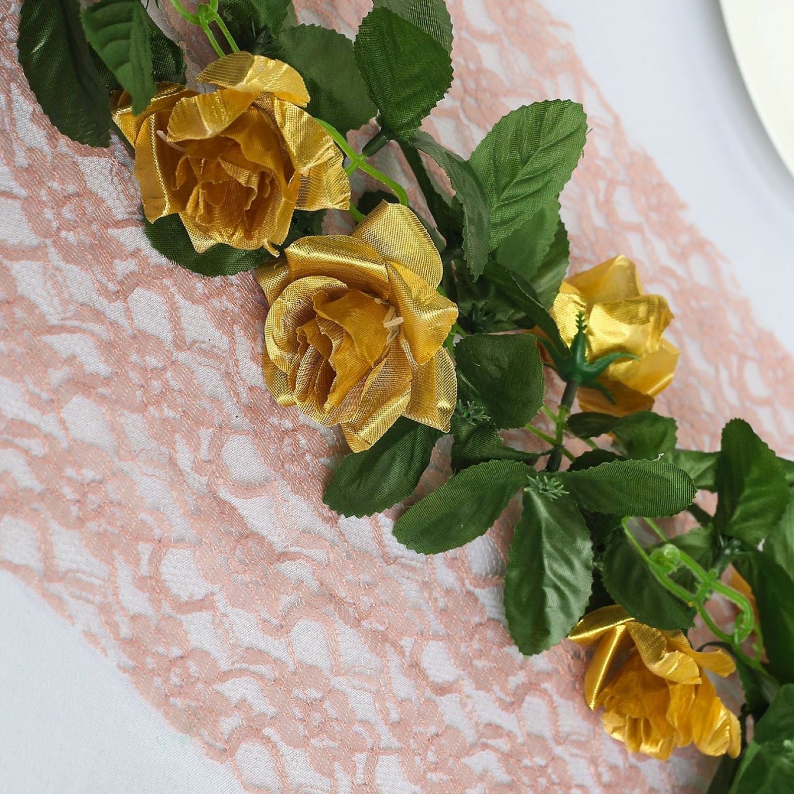 Silk Material Rose Flower Garland UV Protected Artificial Gold 6 Feet