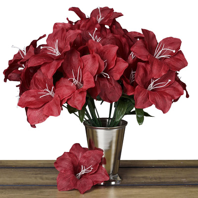 Elegant Design of Burgundy Artificial Silk Easter Lily Flowers
