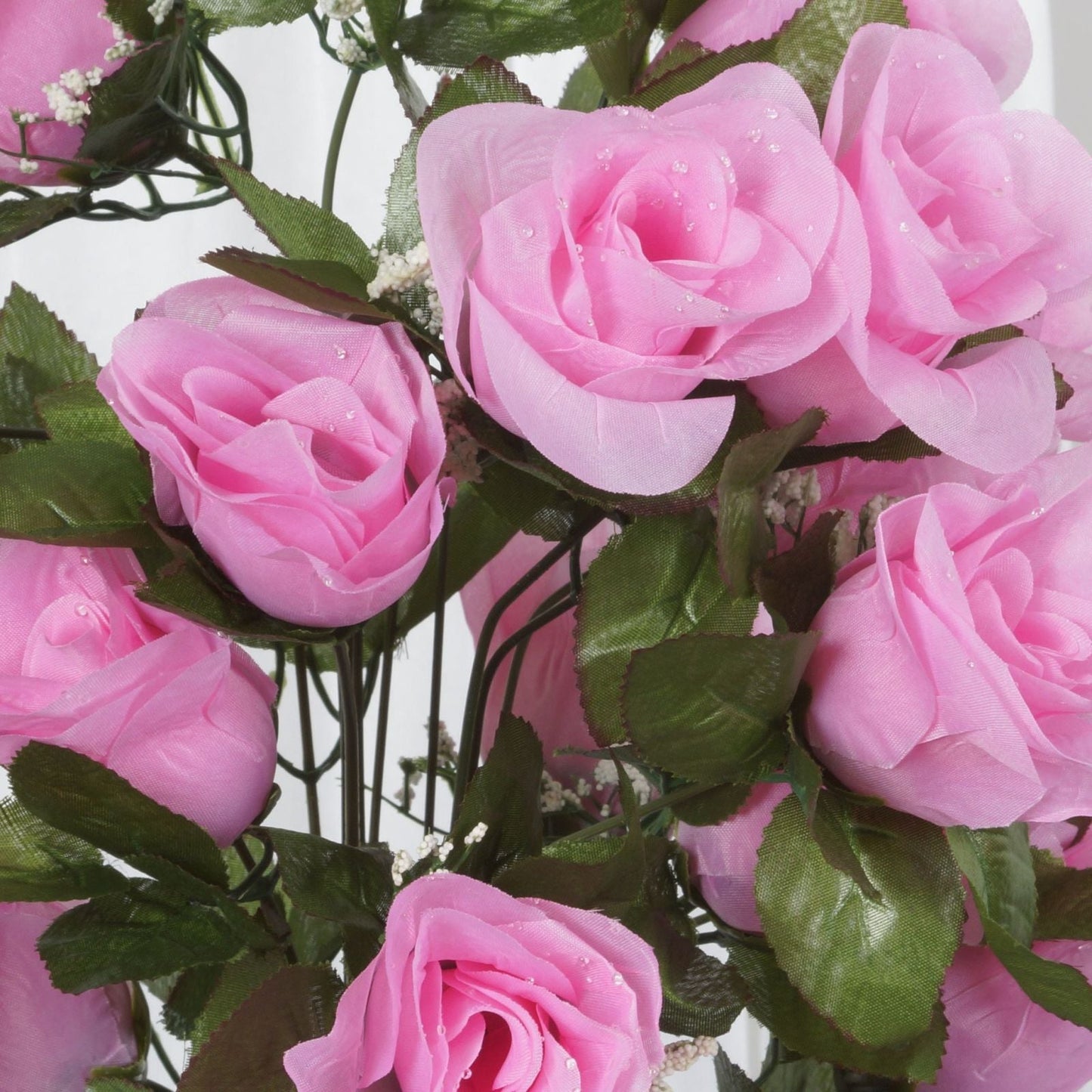 Pink artificial silk rose bud flowers bouquet. #whtbkgd