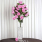 25" Long stem pink artificial silk rose bud flowers in a clear vase.