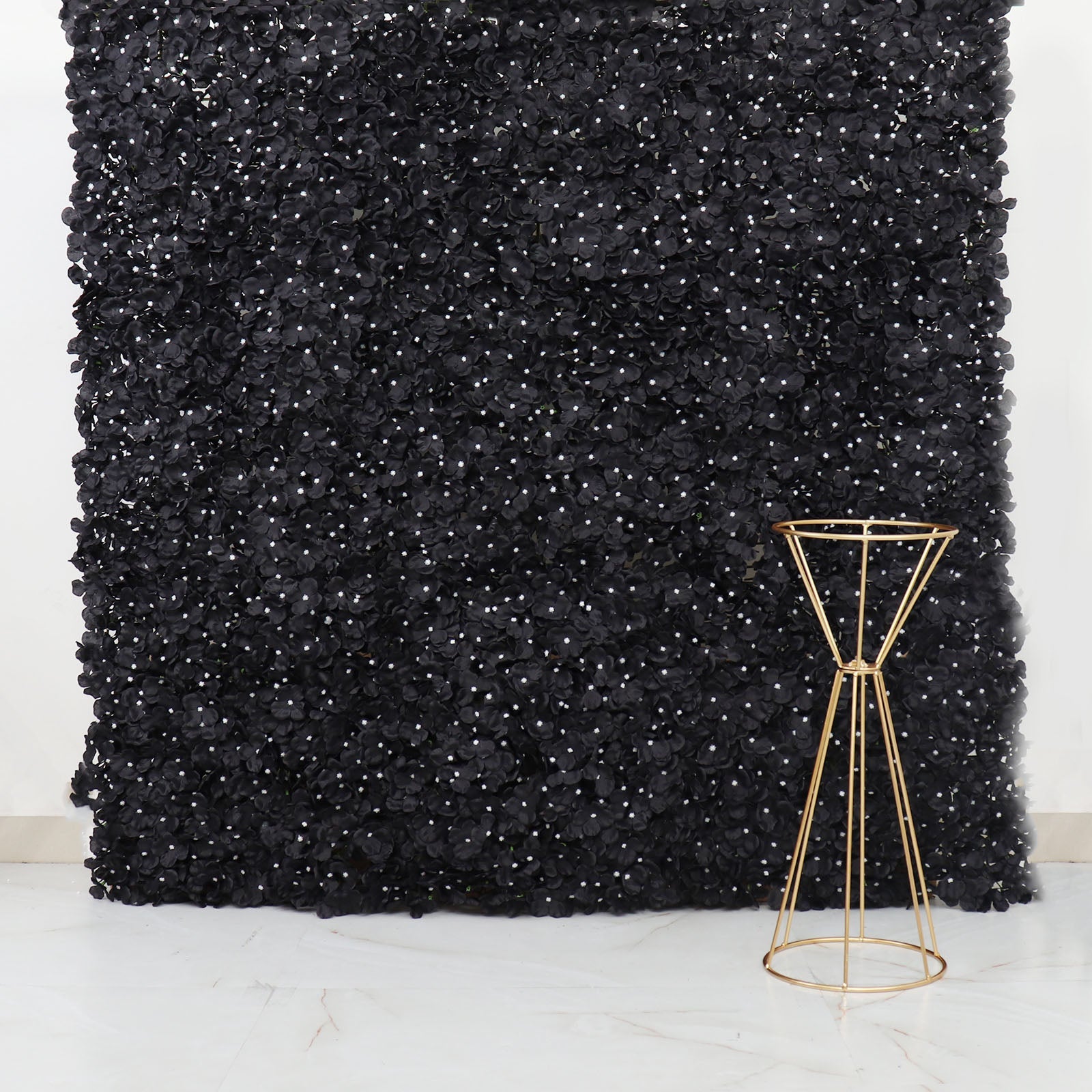 11 Sq ft. Black UV Protected Hydrangea Flower Wall Mat Backdrop - 4 Artificial Panels