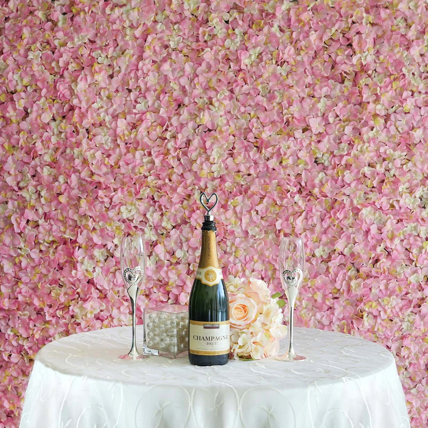 11 Sq ft. | Pink / Cream UV Protected Hydrangea Flower Wall Mat Backdrop