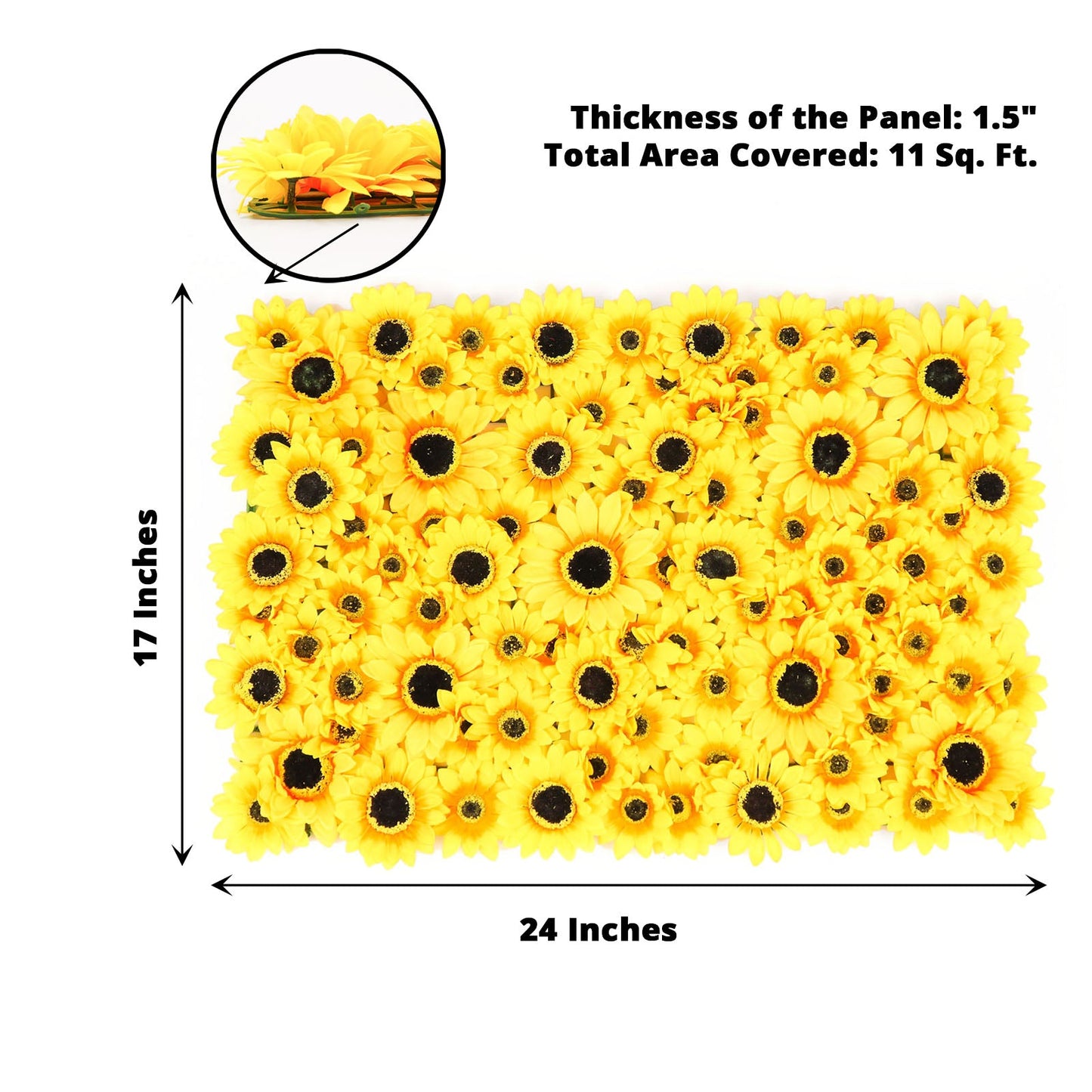11 Sq ft. | Artificial Sunflower Wall Mat Backdrop, Flower Wall Decor