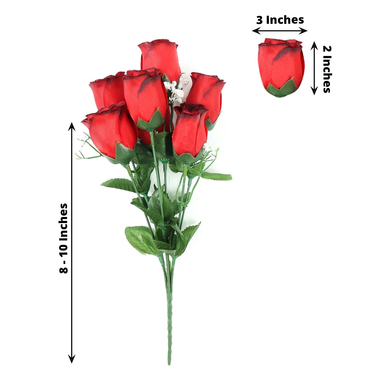 12 Bushes Artificial Premium Silk Rose Bud Flower Red & Black Bouquets