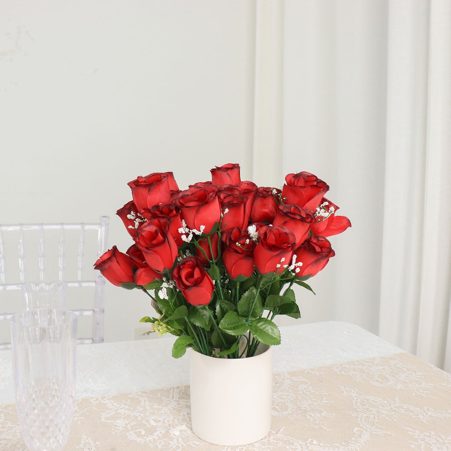 12 Bushes Of Red & Black Flower Rose Bud Artificial Premium Silk Bouquets