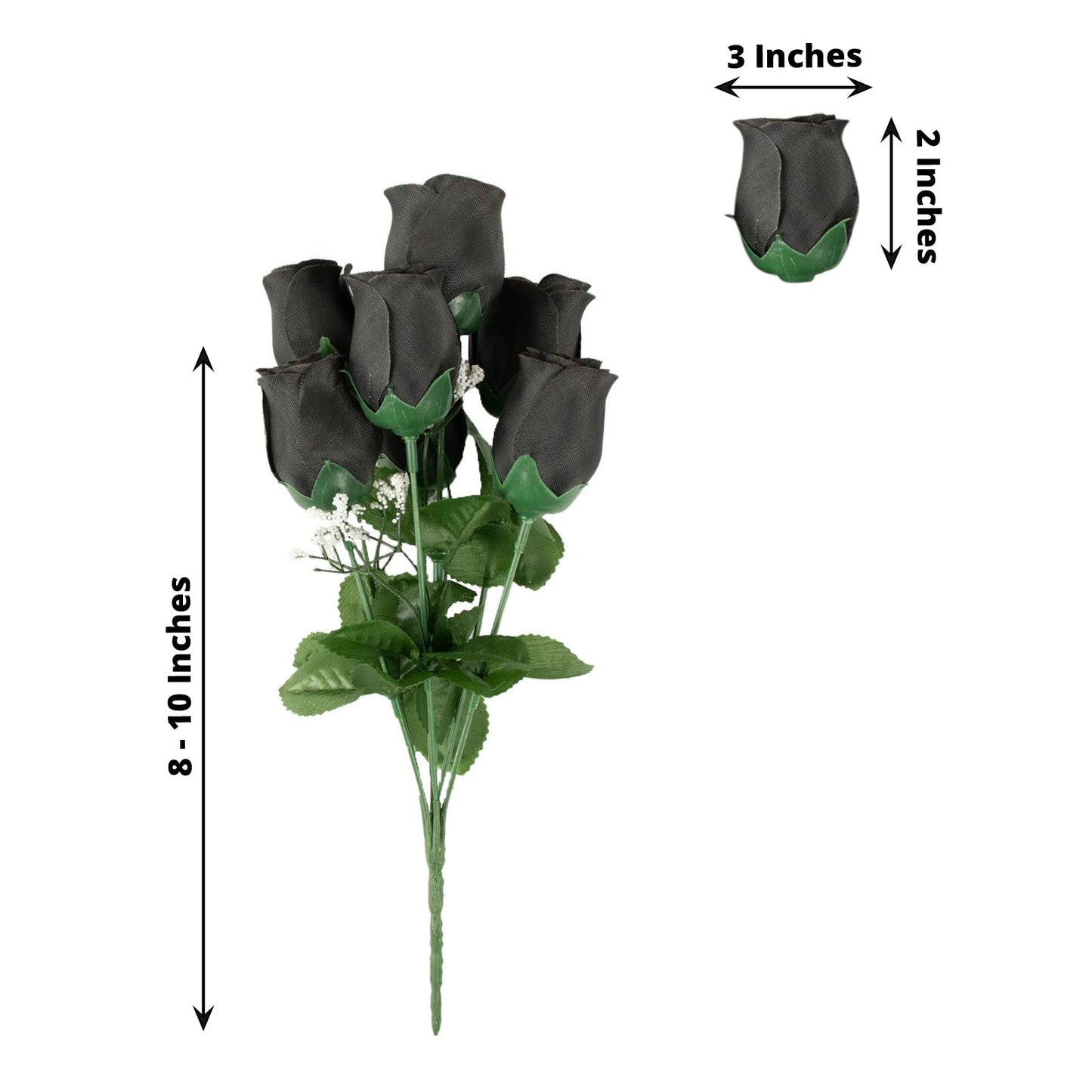 12 Bushes Artificial Premium Silk Rose Bud Flower Black Bouquets