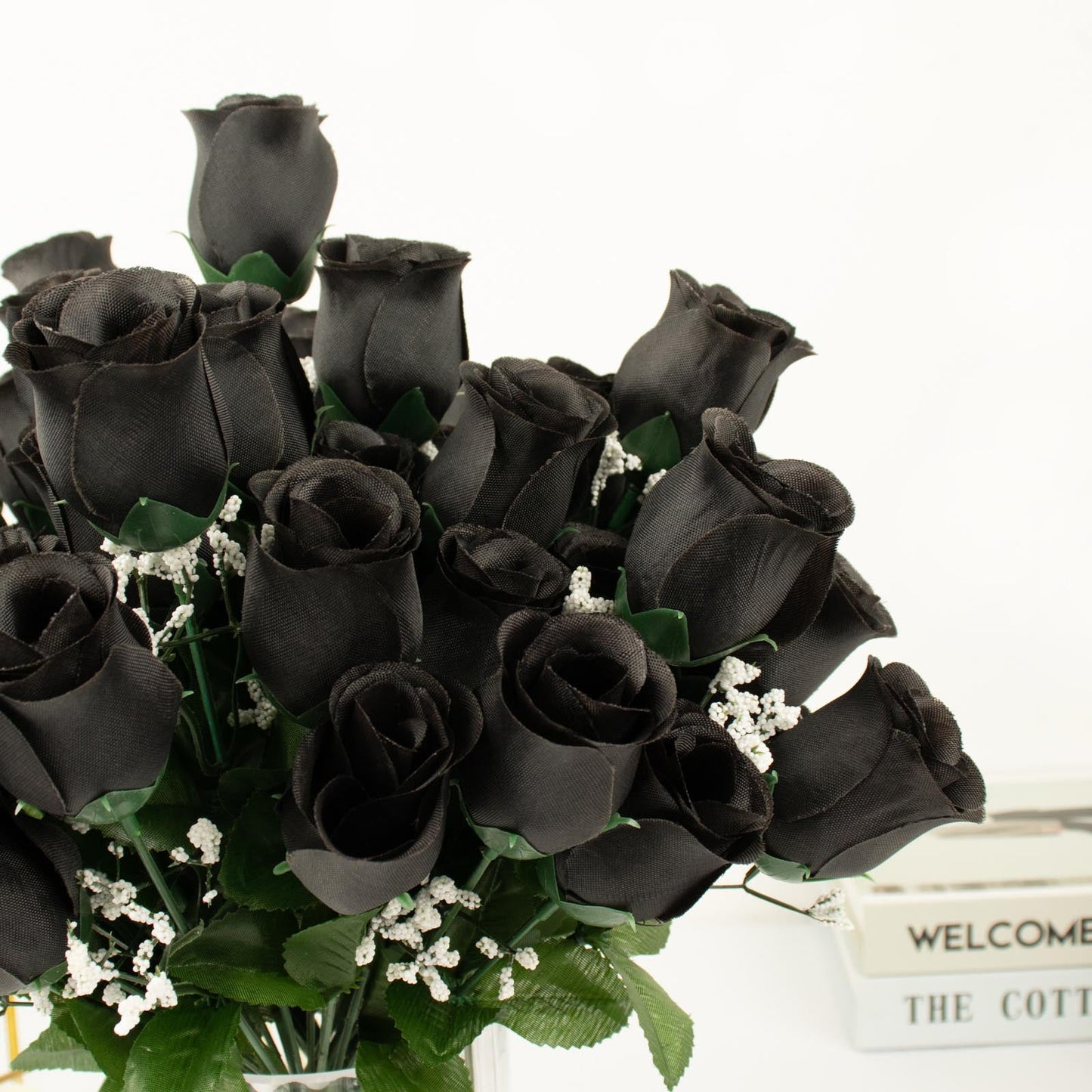 12 Bushes Of Black Rose Bud Flower Bouquets Artificial Premium Silk#whtbkgd