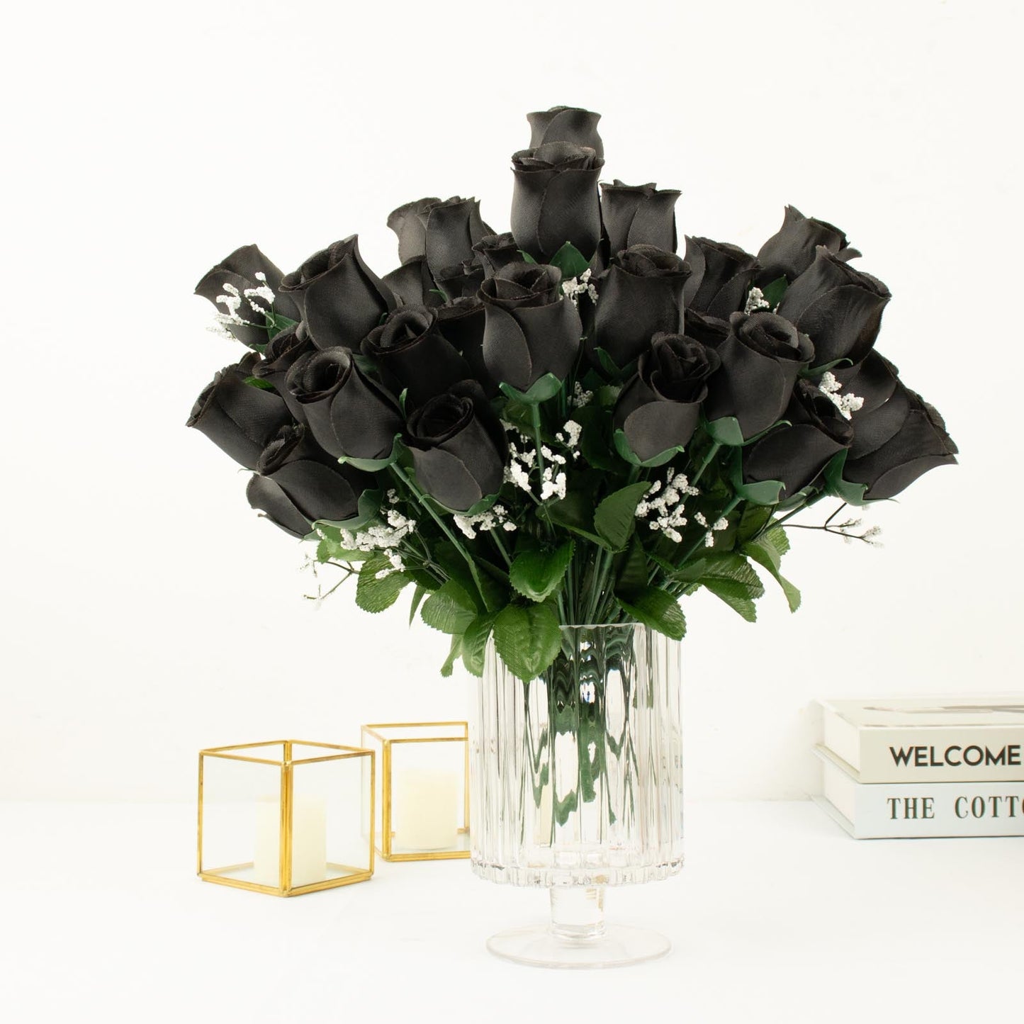 12 Bushes Of Black Flower Rose Bud Artificial Premium Silk Bouquets