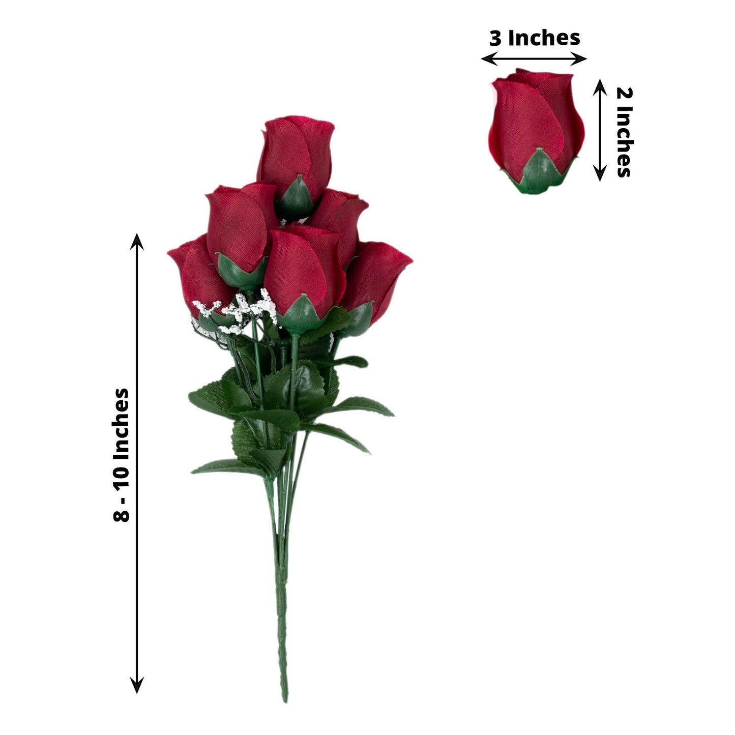 12 Bushes Artificial Premium Silk Rose Bud Flower Burgundy Bouquets