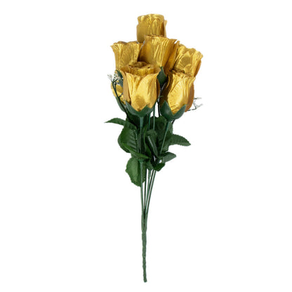 Artificial Gold Rose Bud Flower Premium Silk Bouquets 12 Bushes