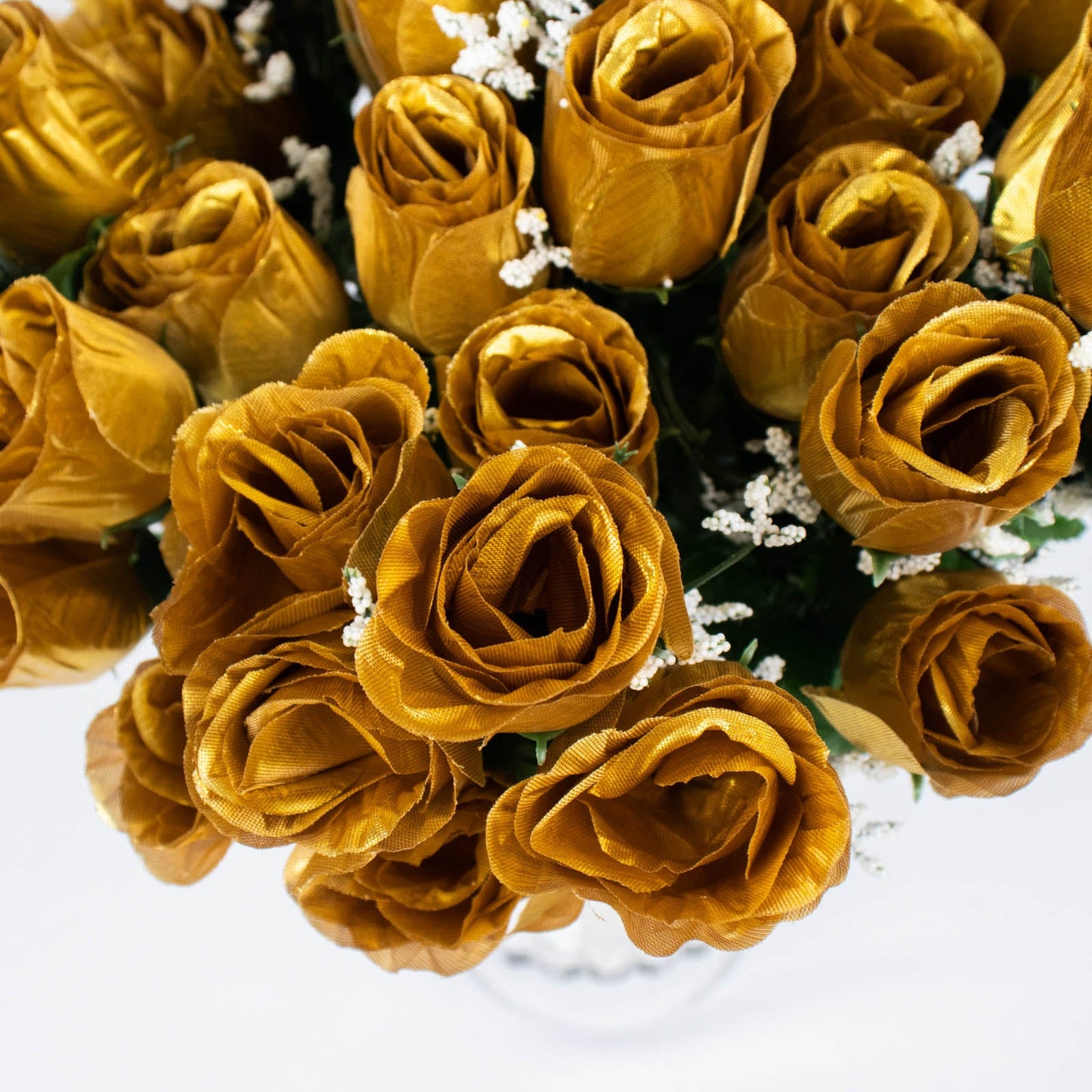 12 Bushes Of Gold Rose Bud Flower Bouquets Artificial Premium Silk#whtbkgd