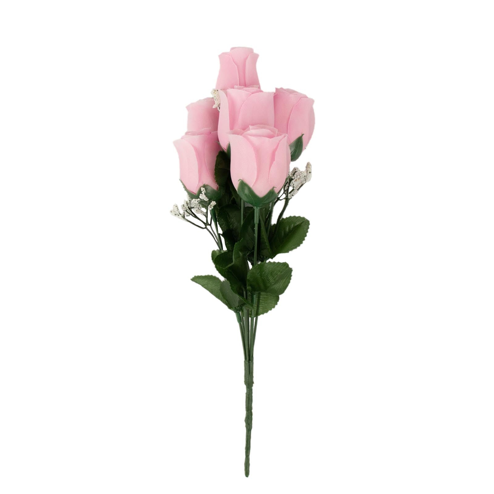 12 Bushes Pink Silk Artificial Rose Bud Premium Flowers Bouquets