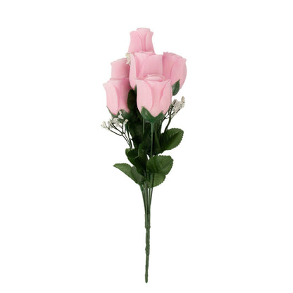 12 Bushes Pink Silk Artificial Rose Bud Premium Flowers Bouquets