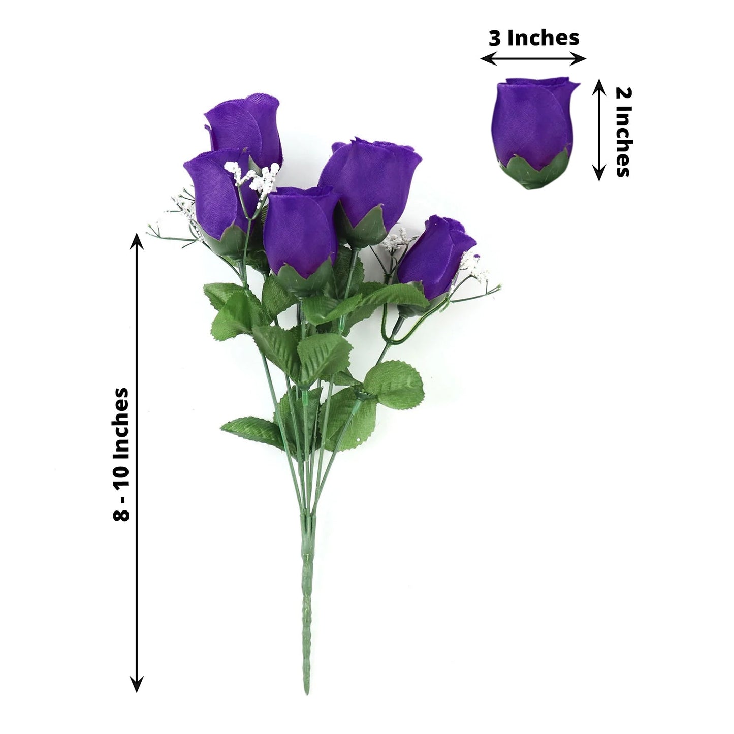 12 Bushes Artificial Premium Silk Flowers Rose Buds Bouquets In Purple