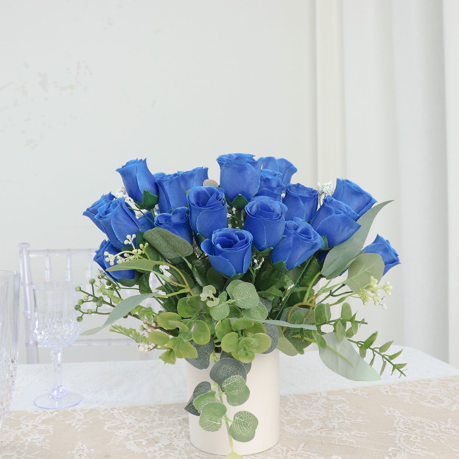 12 Bushes Of Royal Blue Flower Rose Bud Artificial Premium Silk Bouquets