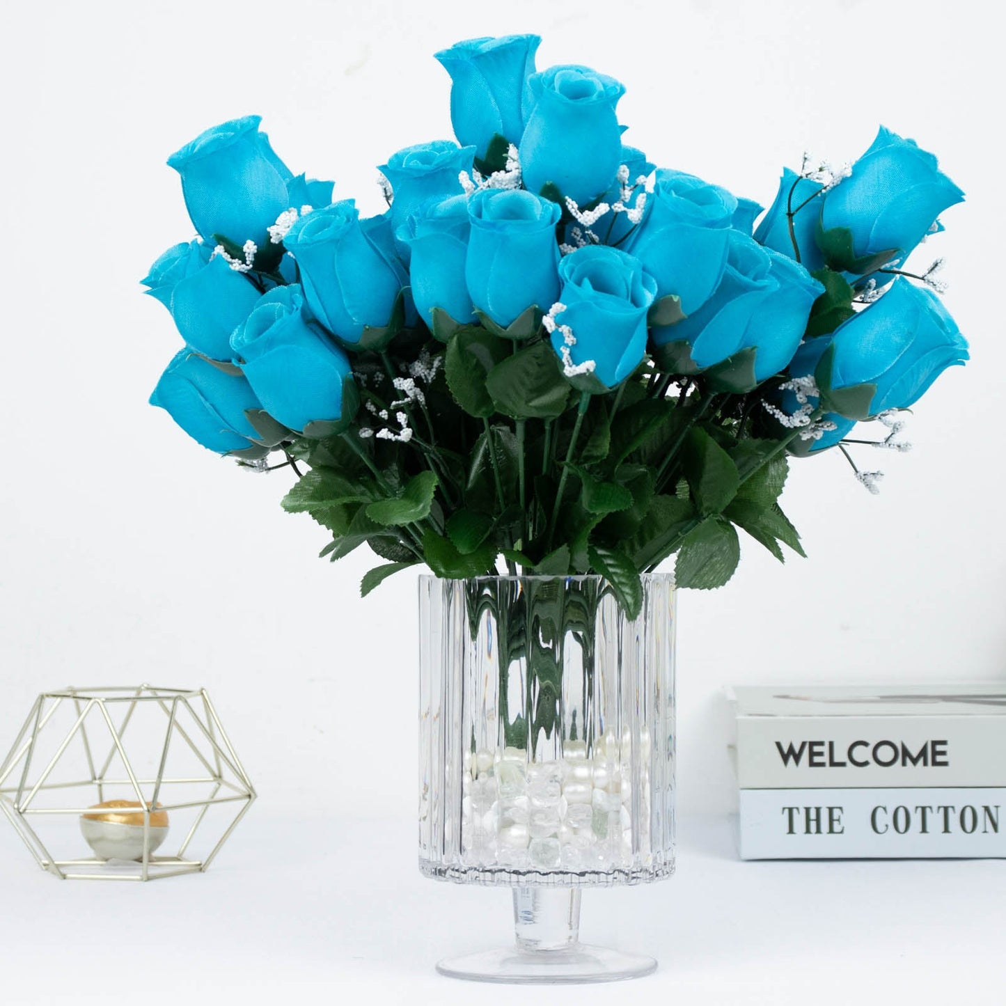 12 Bushes Of Turquoise Flower Rose Bud Artificial Premium Silk Bouquets