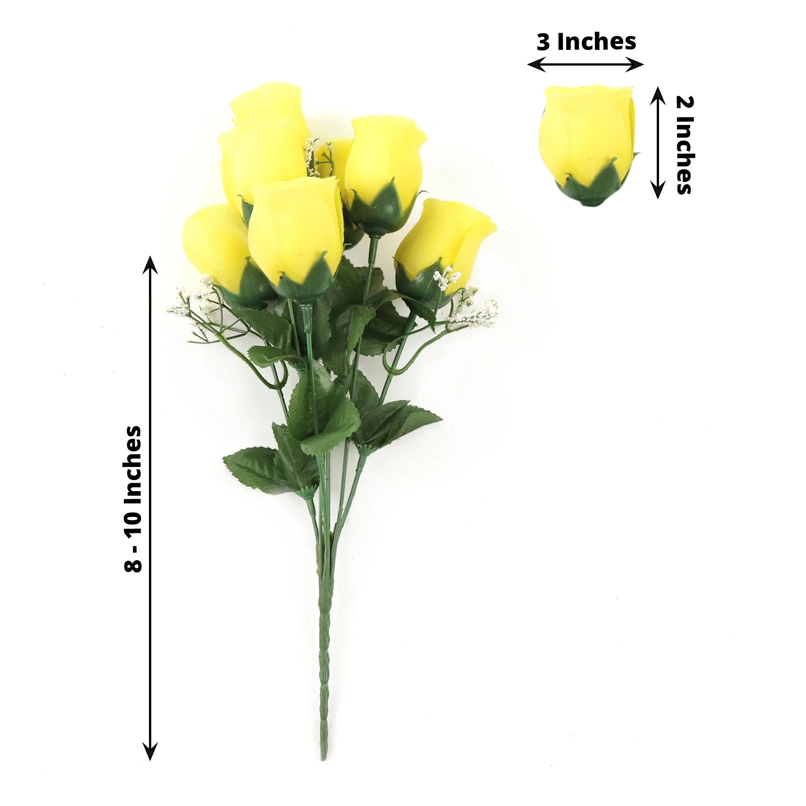 12 Bushes Artificial Premium Silk Rose Bud Flower Yellow Bouquets