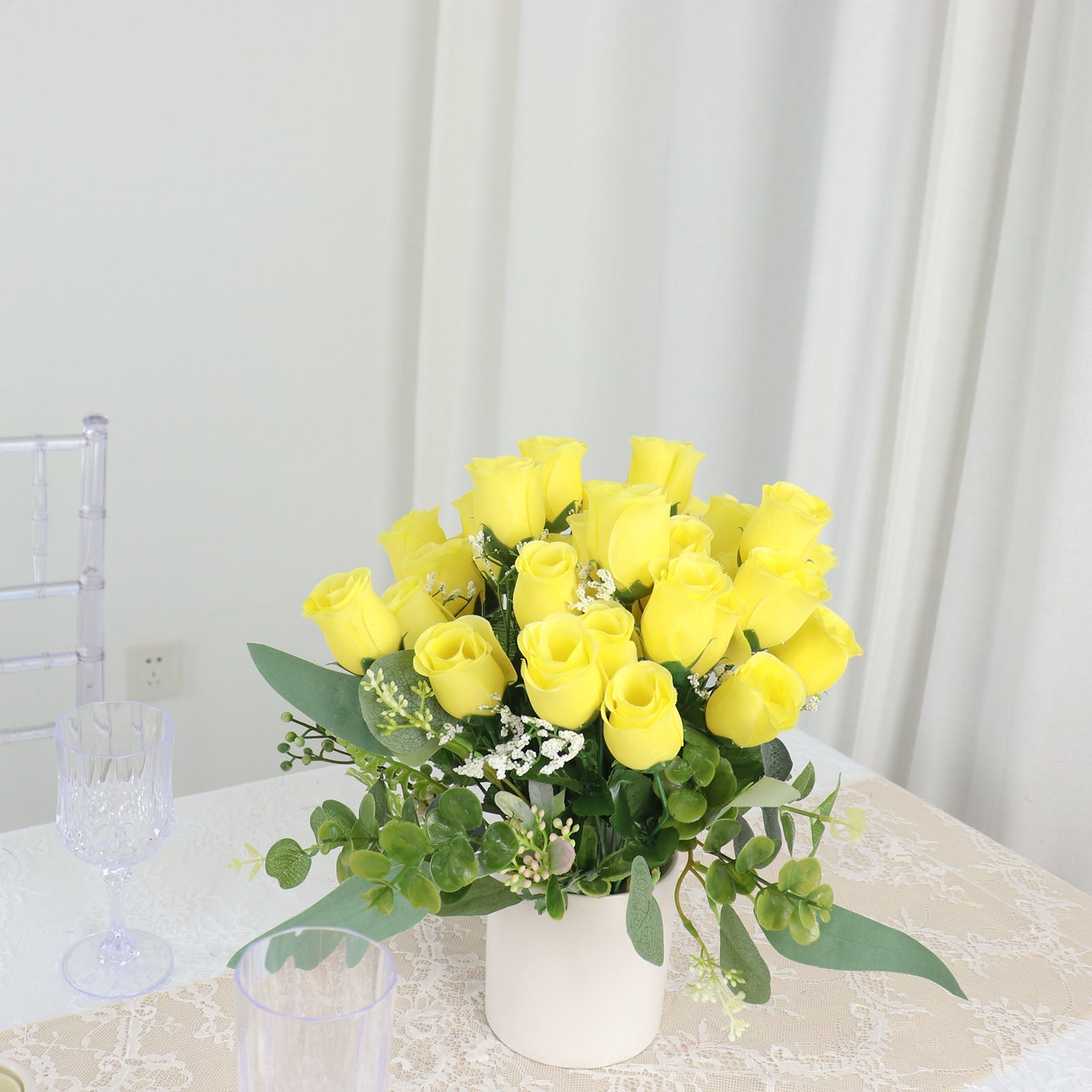 12 Bushes Of Yellow Flower Rose Bud Artificial Premium Silk Bouquets