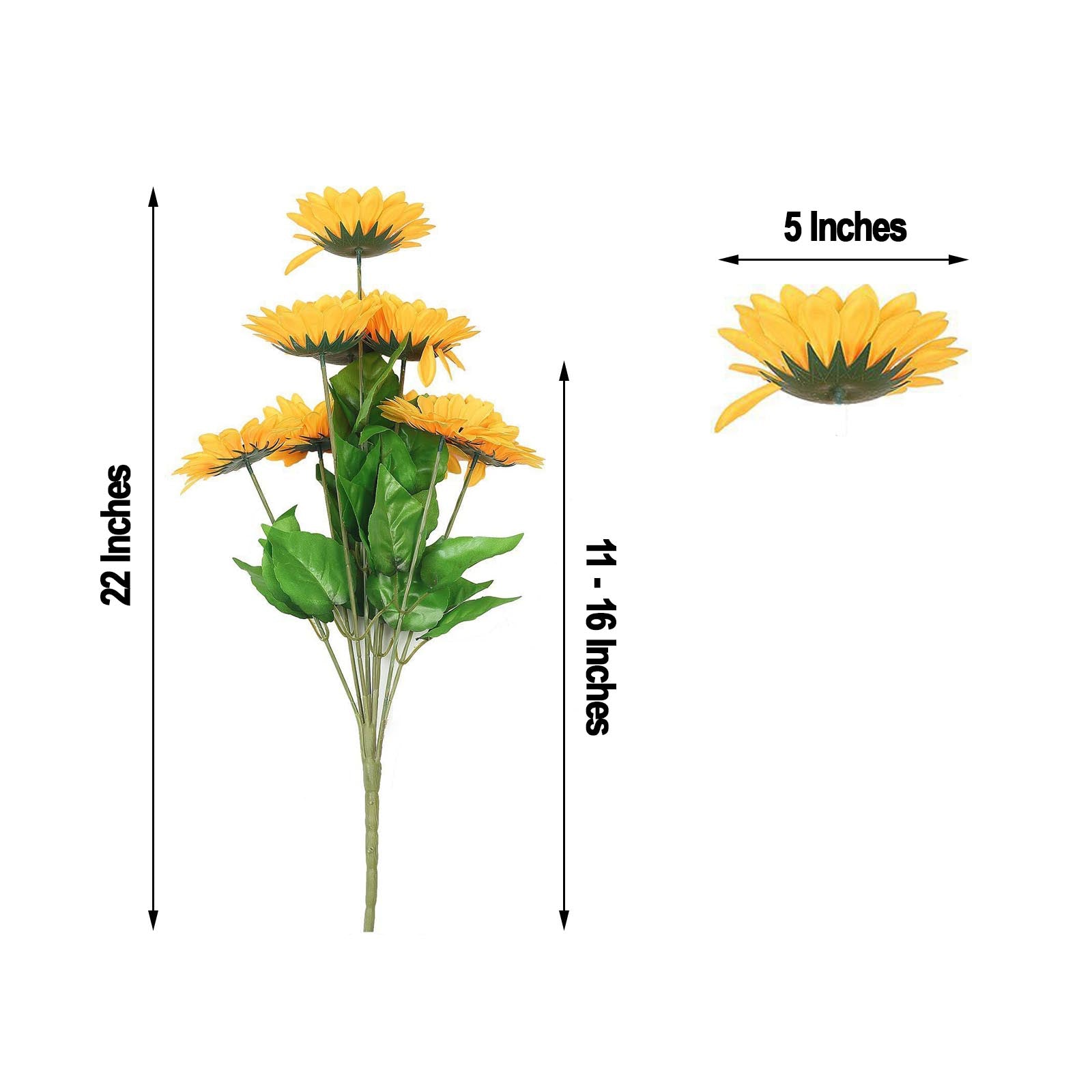 5 Bushes | 45 Large Yellow Artificial Silk Blossomed Sunflowers