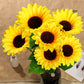 5 Bushes | 45 Large Yellow Artificial Silk Blossomed Sunflowers