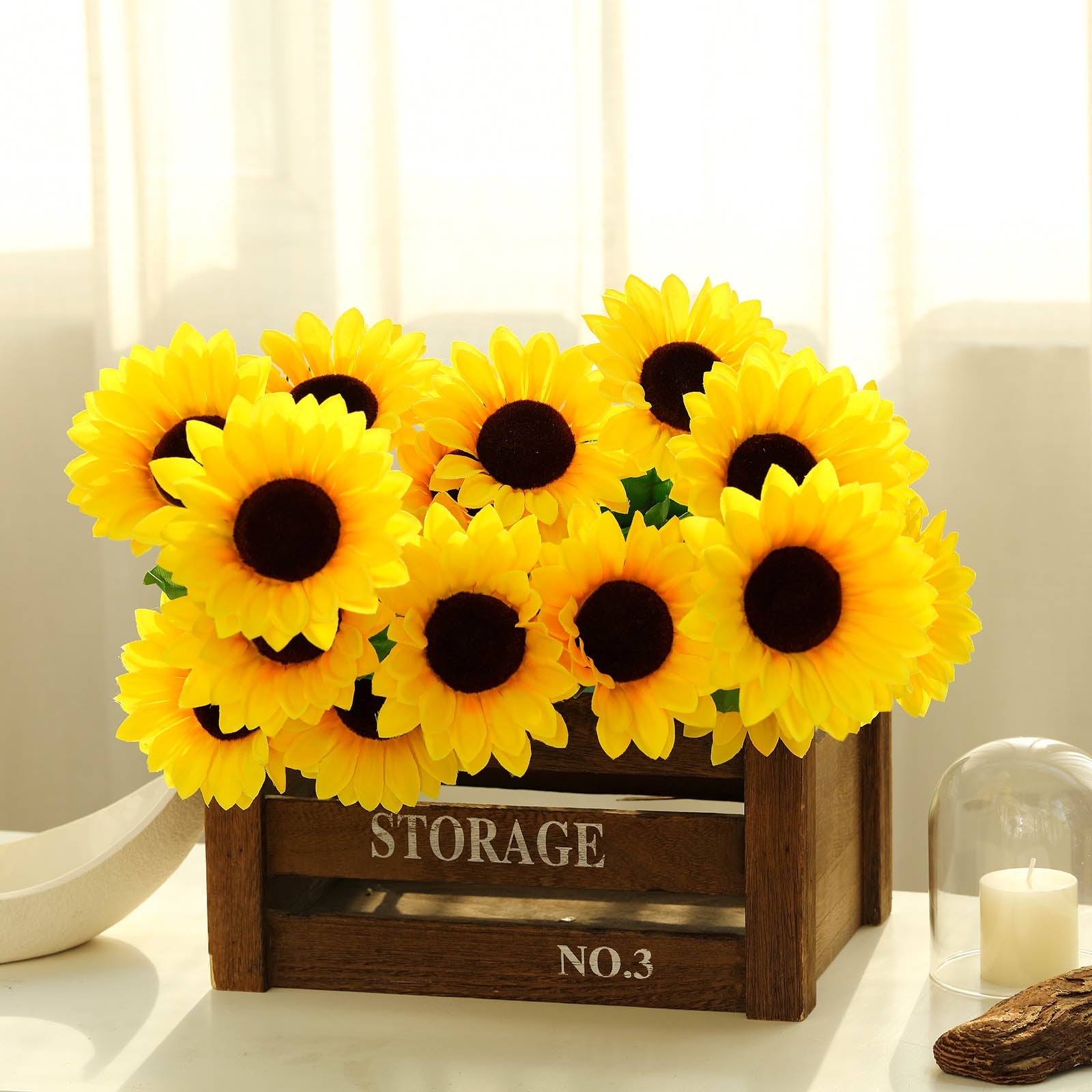 5 Bushes | 45 Large Yellow Artificial Silk Blossomed Sunflowers