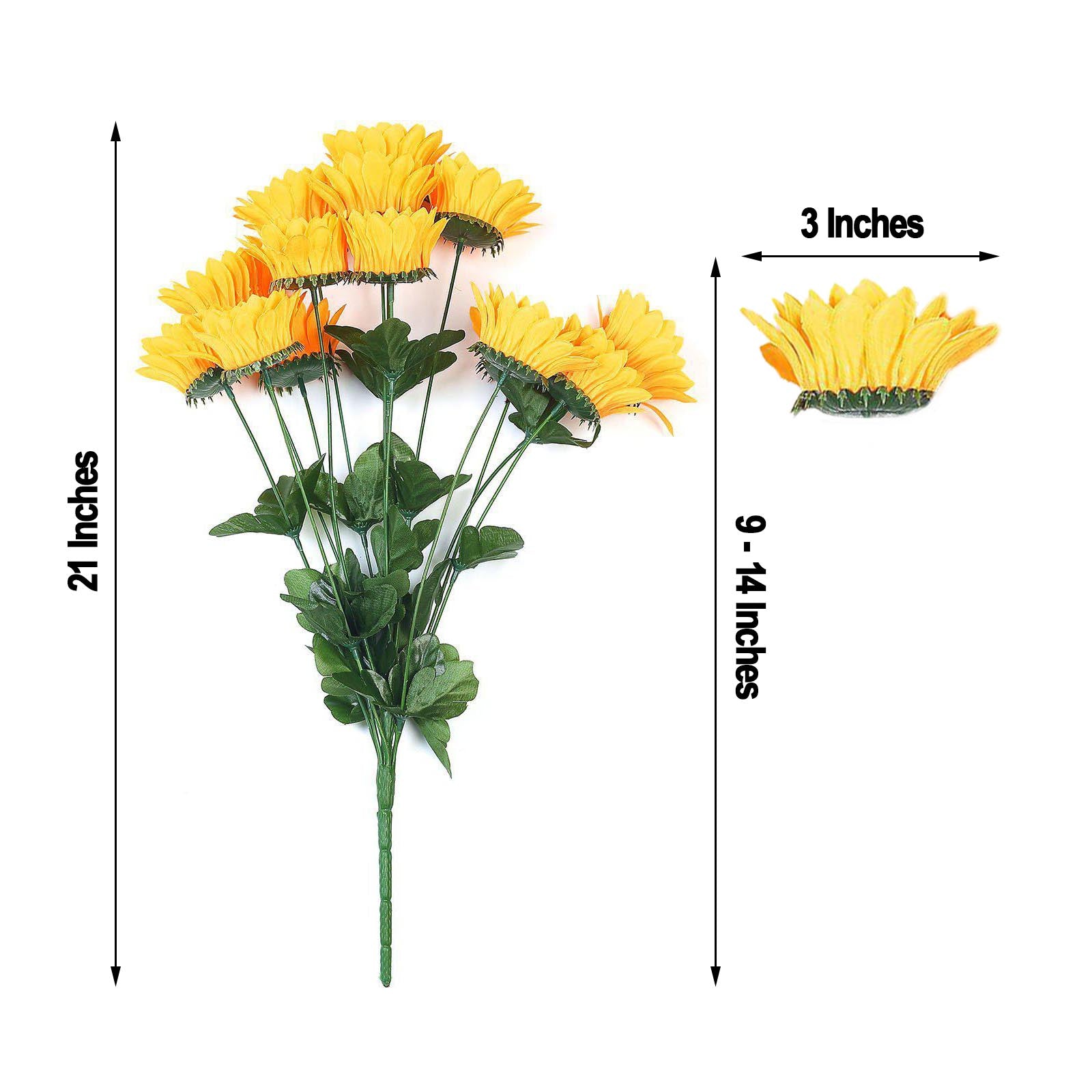 5 Bushes | 70 Yellow Artificial Silk Blossomed Sunflowers | Vase Decor