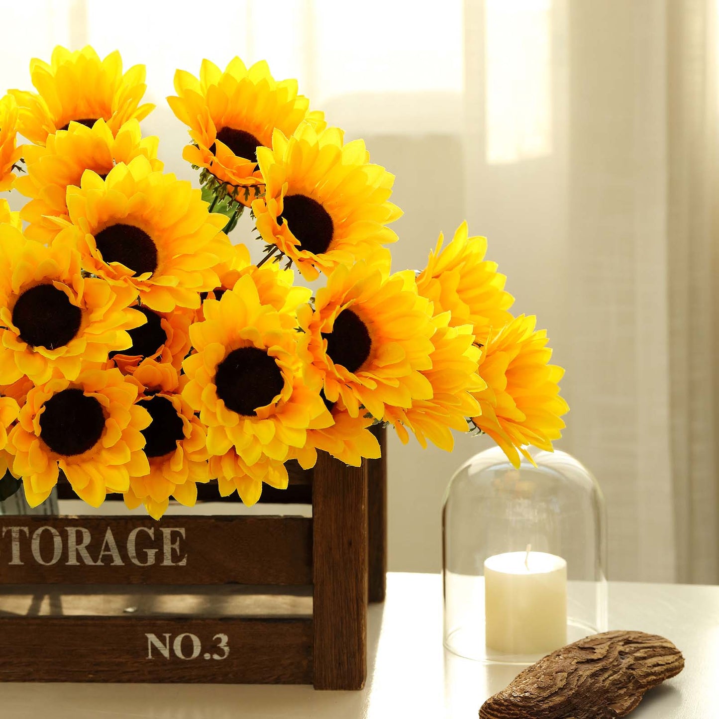 5 Bushes | 70 Yellow Artificial Silk Blossomed Sunflowers | Vase Decor