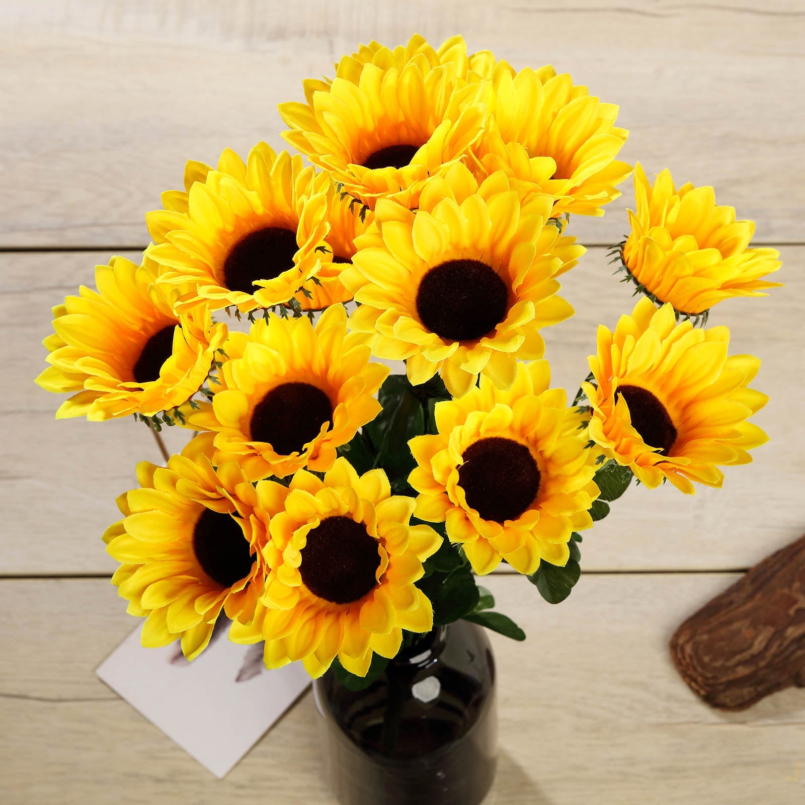 5 Bushes | 70 Yellow Artificial Silk Blossomed Sunflowers | Vase Decor