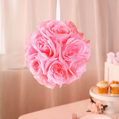 Quality Craftsmanship of Pink Artificial Silk Rose Kissing Ball
