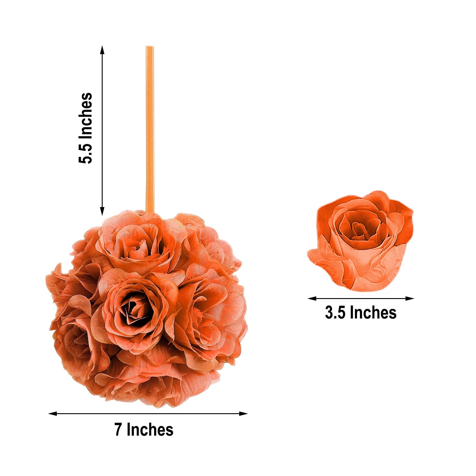 2 Pack | 7inch Terracotta Artificial Silk Rose Kissing Ball, Faux Flower Ball