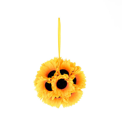 7 Inch Silk Hanging Sunflowers 2 Pack With Satin Ribbon#whtbkgd