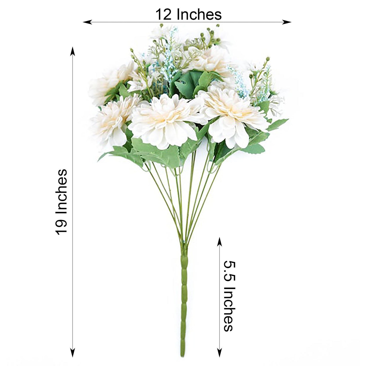 Ivory and blue artificial silk dahlia flower bouquet spray