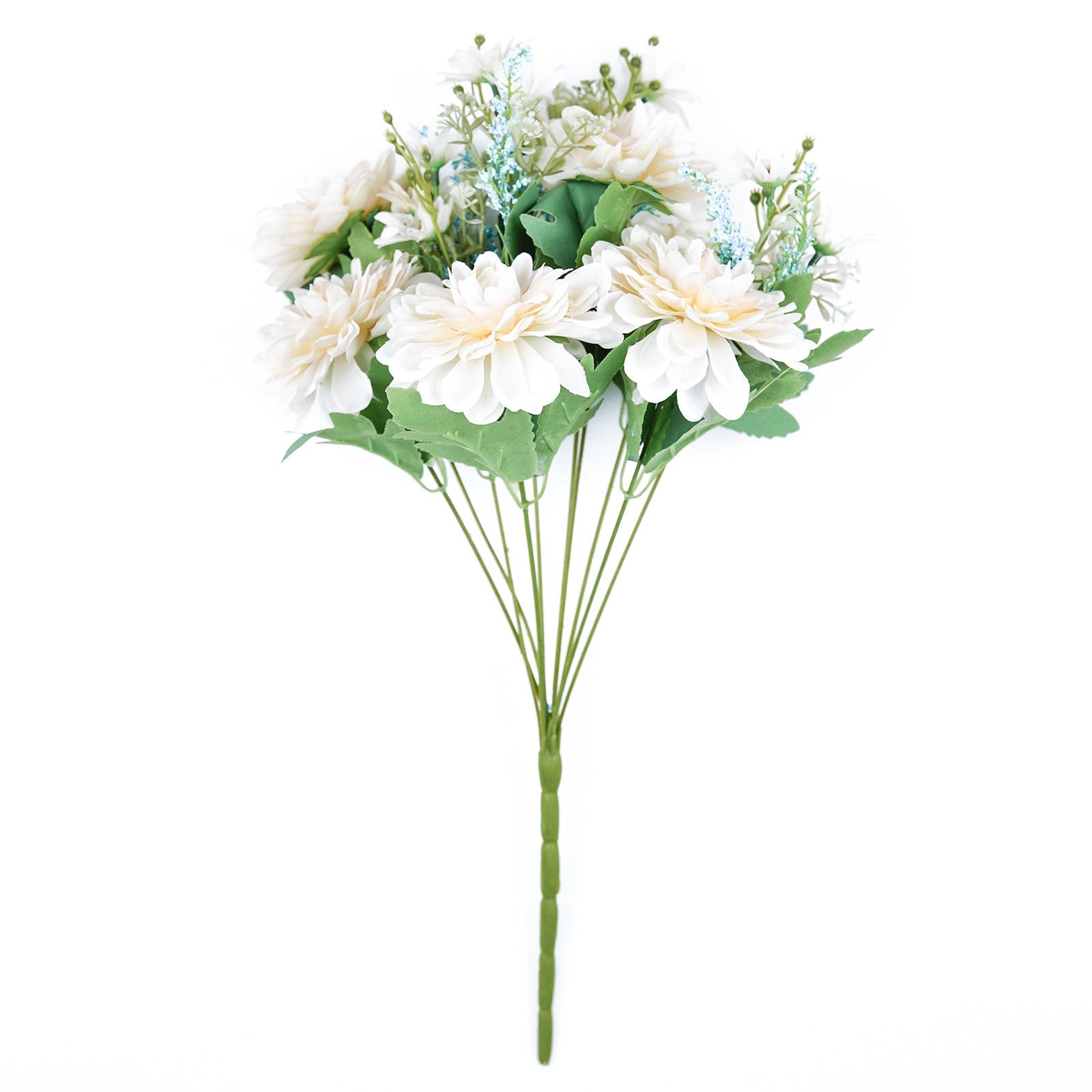Ivory and blue artificial silk dahlia flower bouquet spray