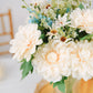 Ivory artificial silk dahlia flower bouquet spray with greenery.
