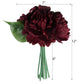 Burgundy artificial silk peonies bouquet, faux peony spray bush.