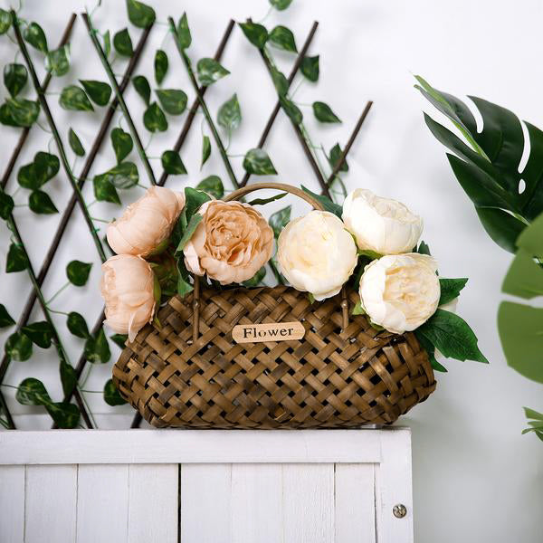 5 Flower Head Beige Peony Bouquet | Artificial Silk Peonies Spray