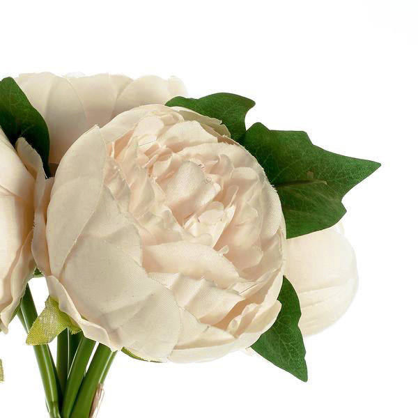5 Flower Head Beige Peony Bouquet | Artificial Silk Peonies Spray#whtbkgd