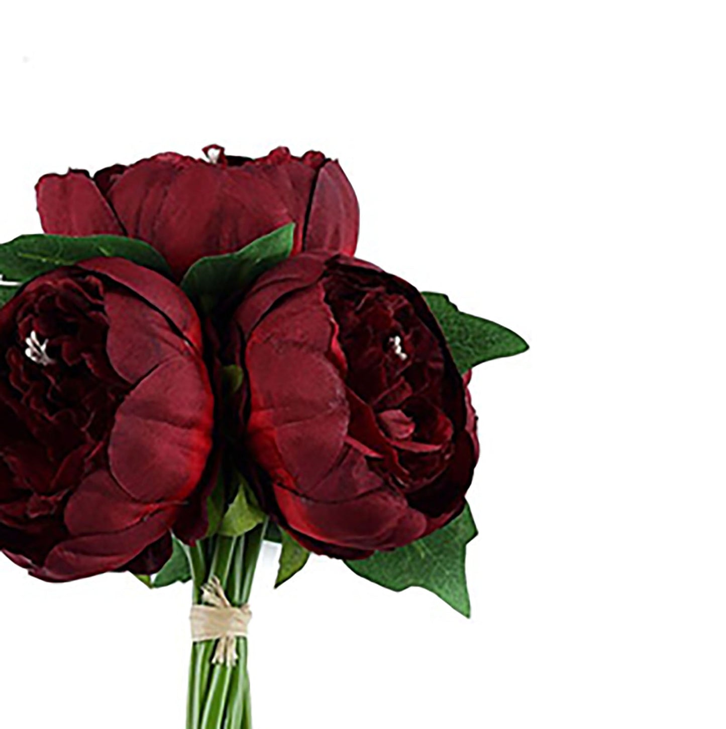 5 Artificial Silk Peony Flower Head Spray Bouquet in Burgundy Color#whtbkgd
