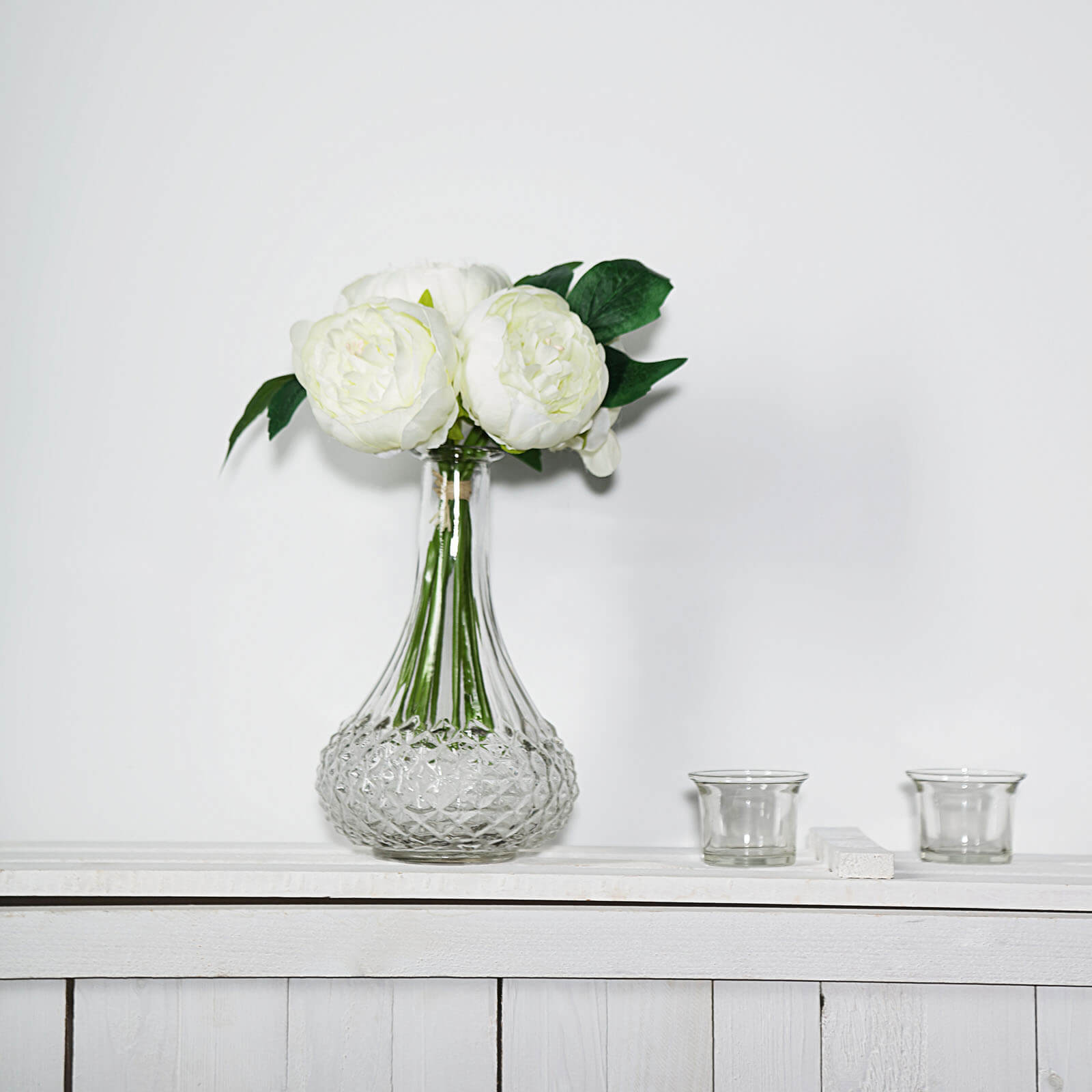 5 Artificial Silk Peony Flower Heads In Cream Hue For Bouquet