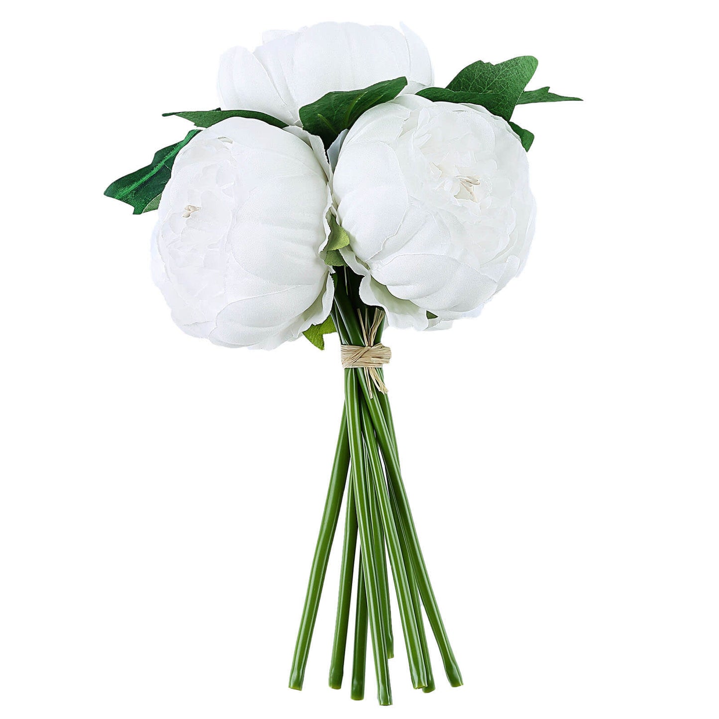 Peony 5 Flower Head Artificial Silk Spray Bouquet in White Color