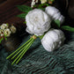5 White Artificial Silk Peony Flower Head Spray
