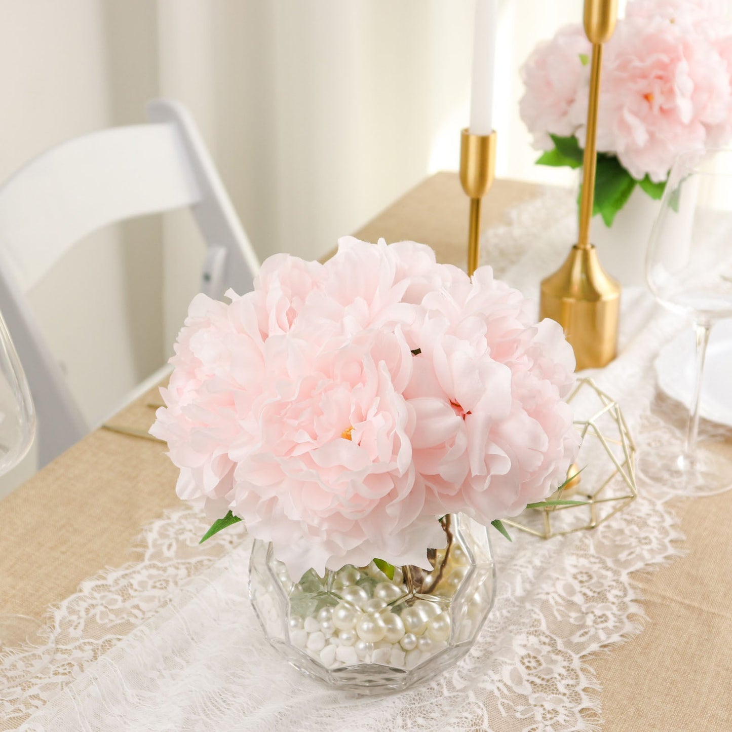 17 Inch 2 Blush Rose Gold Artificial Silk Peony Flower Bushes