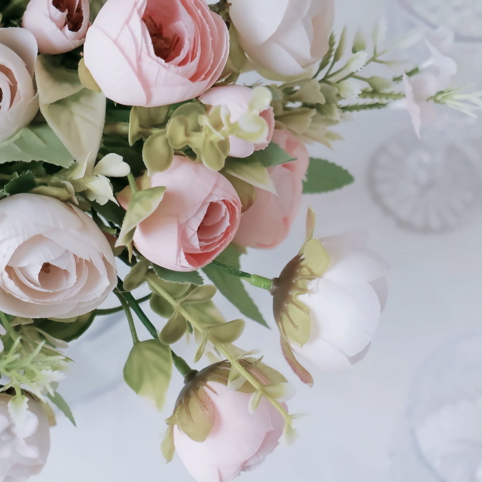 12 Inch Blush Rose Gold Silk Mini Ranunculus 4 Pack